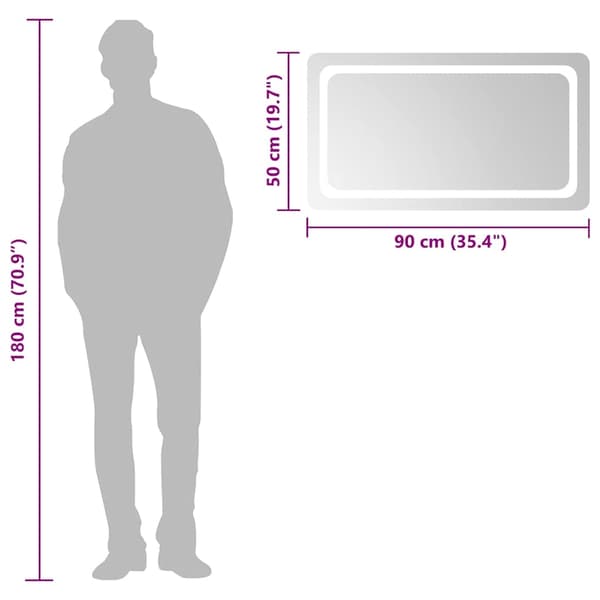 vidaXL Badrumsspegel LED 90x50 cm Transparent
