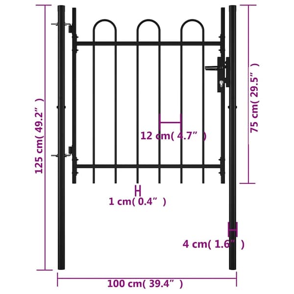 vidaXL Enkeldörrsgrind BOXTEL med bågeöverdel 100 x 75 cm Svart