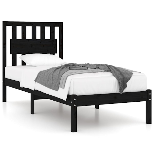 vidaXL Sängram svart massiv furu 100x200 cm enkelsäng Svart