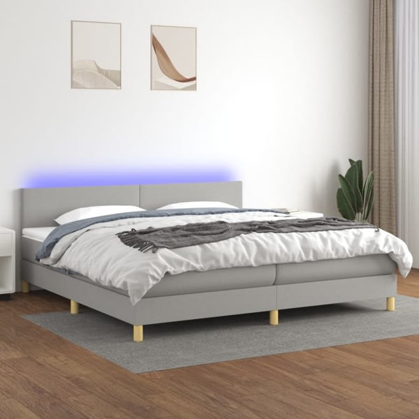 vidaXL Ramsäng med madrass & LED ljusgrå 200x200 cm tyg Grå