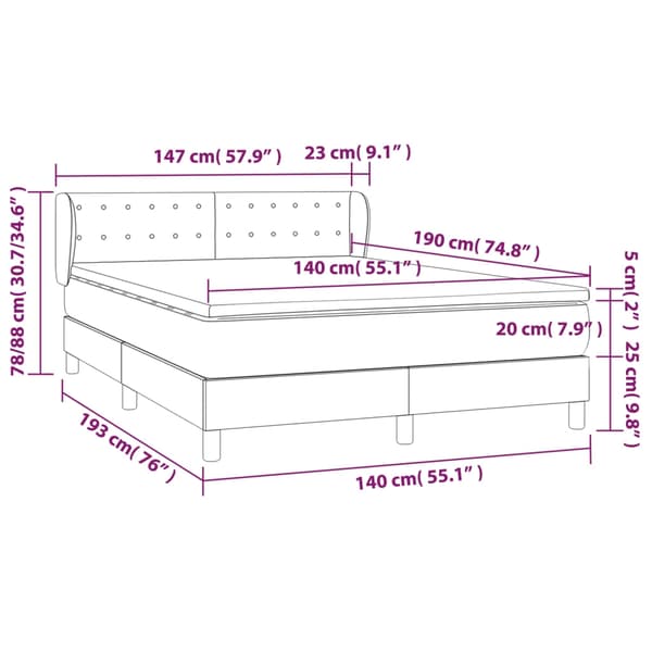 vidaXL Ramsäng med madrass mörkgrå 140x190 cm sammet Grå