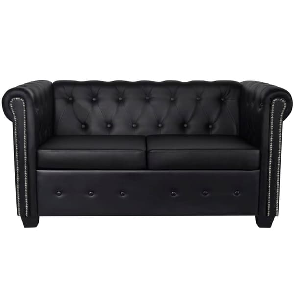 vidaXL Soffa Chesterfield i svart konstläder 2-sitsig Svart