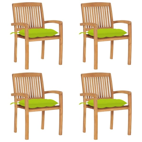 vidaXL Stapelbara trädgårdsstolar med dynor 4 st massiv teak Grön
