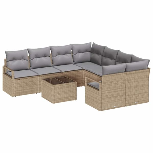 vidaXL Soffset 9 st 8-Antal sittplatser Beige och Grå Polyrattan Beige