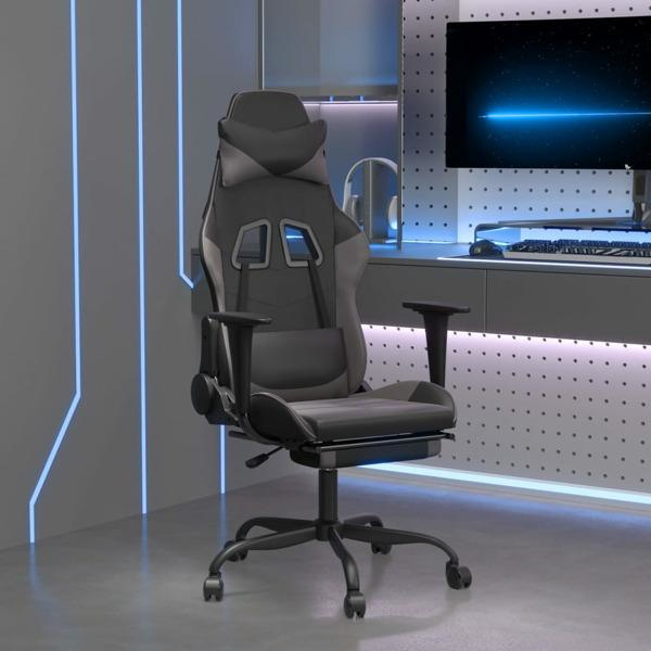 vidaXL Gamingstol med massage och fotstöd svart och grå konstläder Grå