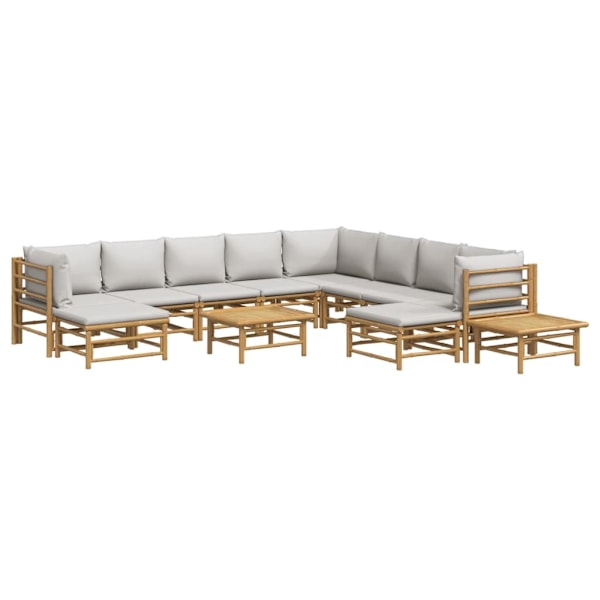 vidaXL Loungegrupp 12 delar ljusgråa dynor bambu Brun