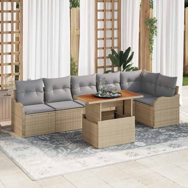 vidaXL Trädgårdsoffset 7 st Beige Poly rattan Beige