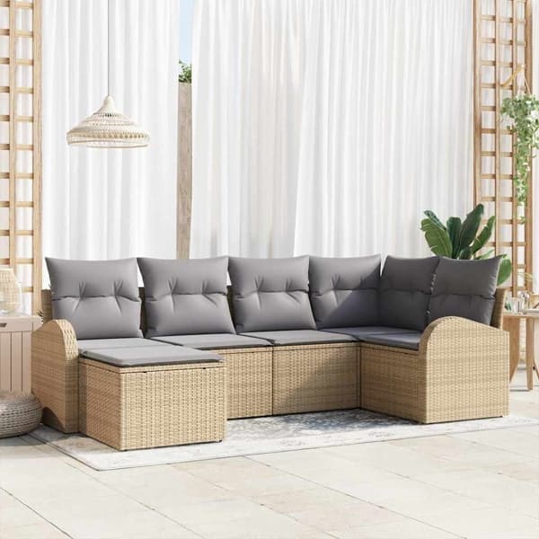 vidaXL Trädgårdsoffset 6 st Beige konstrotting Beige