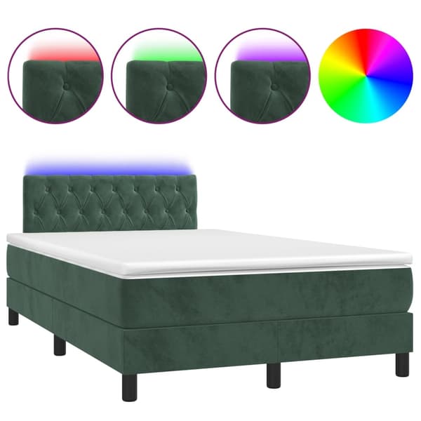 vidaXL Ramsäng med madrass & LED mörkgrön 120x200 cm sammet Grön