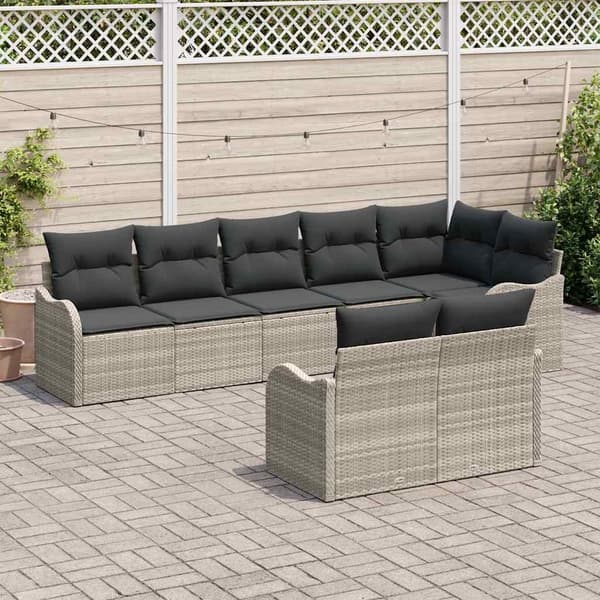 vidaXL Trädgårdsoffset med kudde 8 pcs Ljusgrå Poly rattan Ljusgrå