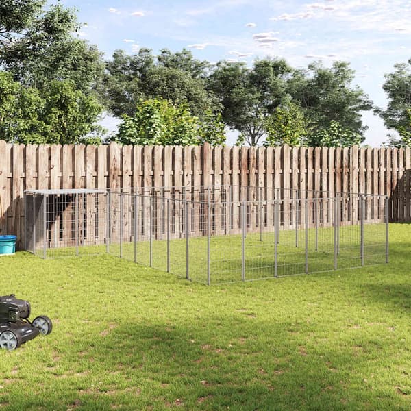 vidaXL Hundgård silver 15,73 m² stål Silver