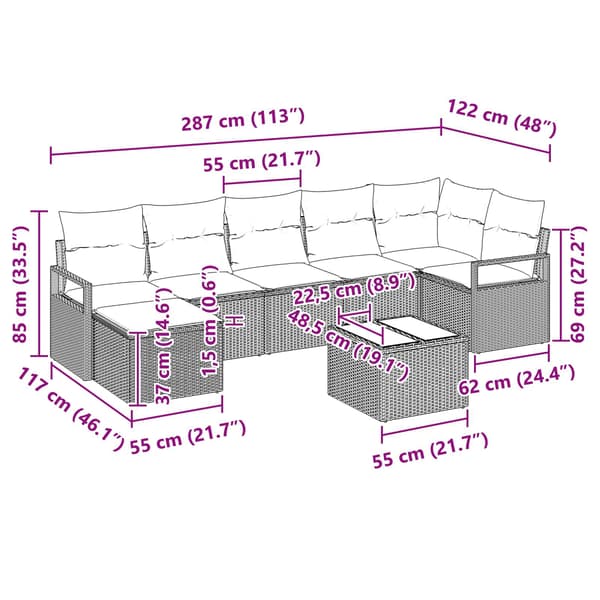 vidaXL Soffset 8 st Svart konstrotting Svart