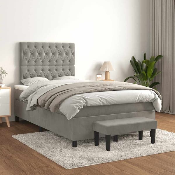 vidaXL Ramsäng med madrass ljusgrå 120x190 cm sammet Grå