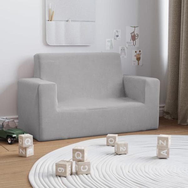 vidaXL Barnsoffa 2-sits ljusgrå mjuk plysch Grå