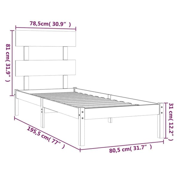vidaXL Sängram massivt trä 75x190 cm Brun