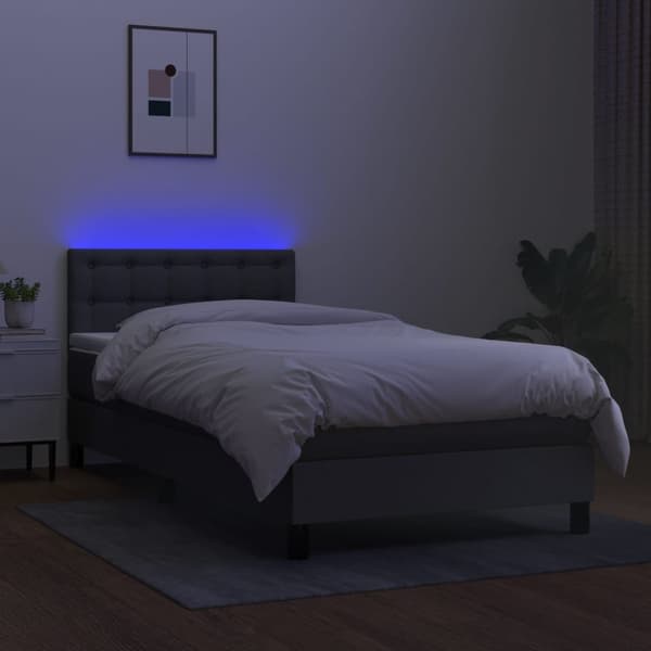 vidaXL Ramsäng med madrass & LED mörkgrå 90x200 cm tyg Grå
