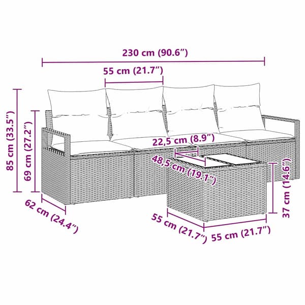 vidaXL Soffset 5 st 4-Antal sittplatser Ljusgrå och Mörkgrå Ljusgrå