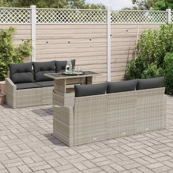vidaXL Trädgårdsoffset med kudde 7 pcs Ljusgrå konstrotting Ljusgrå