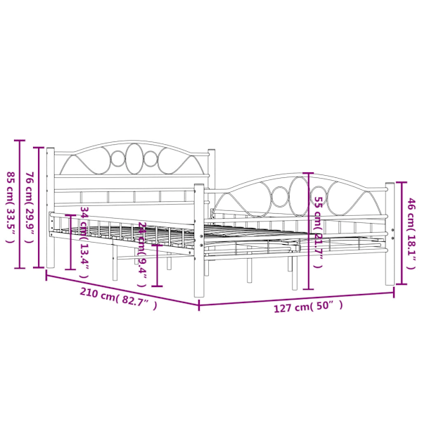 vidaXL Sängram utan madrass vit metall 120x200 cm Vit