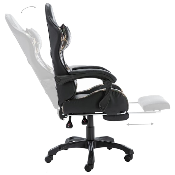 vidaXL Gamingstol med fotstöd svart och kamouflage konstläder Svart