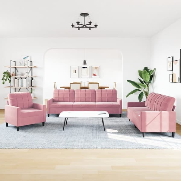vidaXL Soffgrupp med dynor 3 delar rosa sammet Rosa
