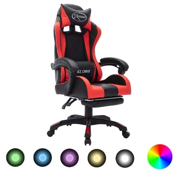vidaXL Gamingstol med RGB LED-lampor röd och svart konstläder multifärg
