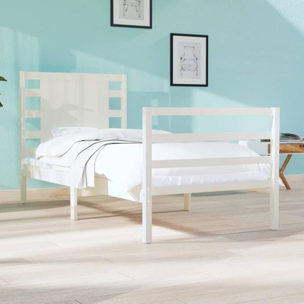 vidaXL Sängram vit massiv furu 90x190 cm Vit