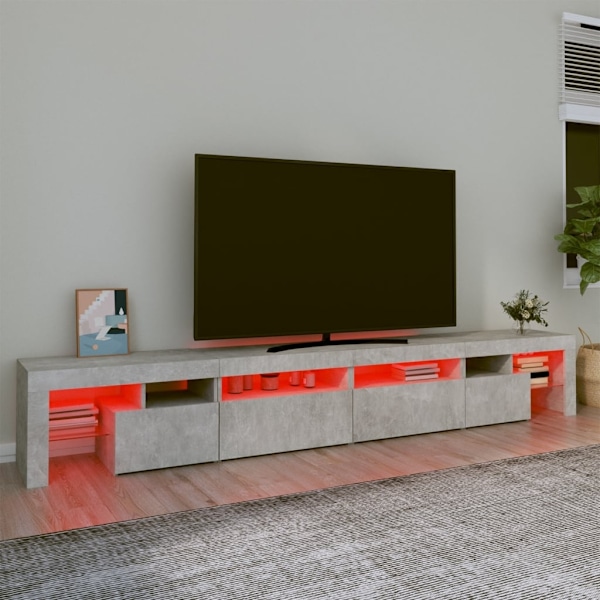 vidaXL Tv-bänk med LED-belysning betonggrå 260x36,5x40 cm Grå