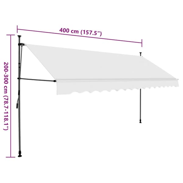 vidaXL Markis manuellt infällbar med LED 400 cm gräddvit Creme