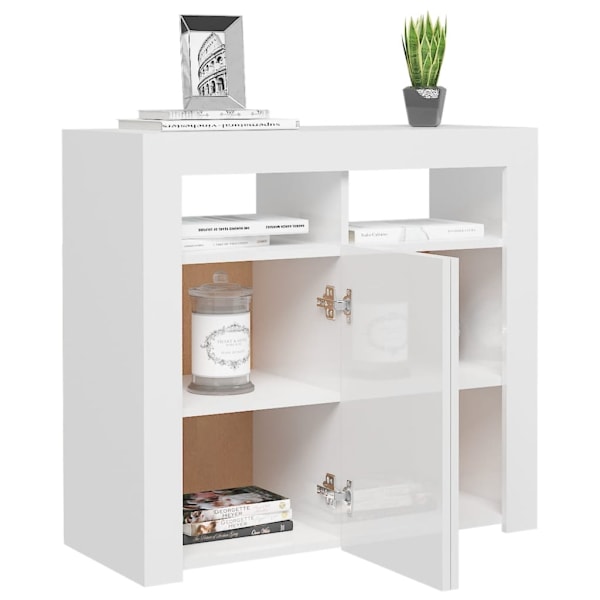 vidaXL Skänk med LED-belysning vit högglans 80x35x75 cm Vit