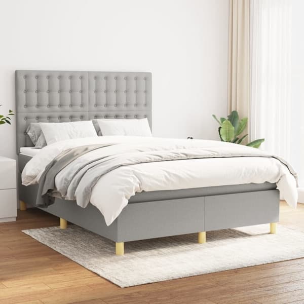 vidaXL Ramsäng med madrass ljusgrå 140x190 cm tyg Grå