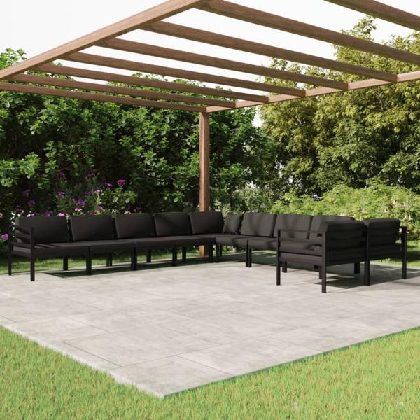 vidaXL Loungegrupp för trädgården 10 delar m. dynor aluminium an Antracit