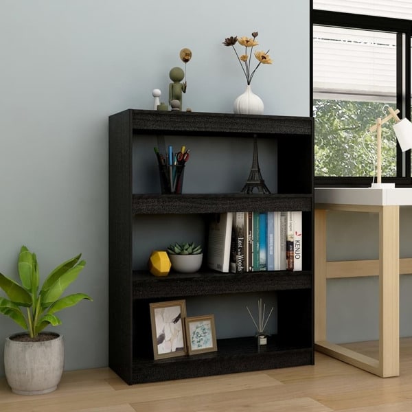 vidaXL Bokhylla/Rumsavdelare svart 100x30x103 cm massiv furu Svart