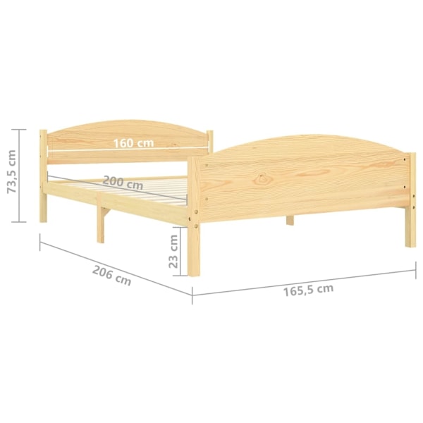 vidaXL Sängram massiv furu 160x200 cm Brun