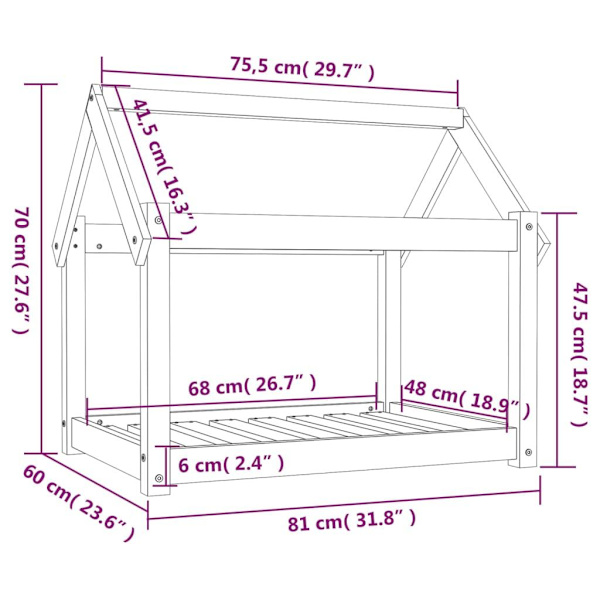 vidaXL Hundbädd grå 81x60x70 cm massiv furu Grå