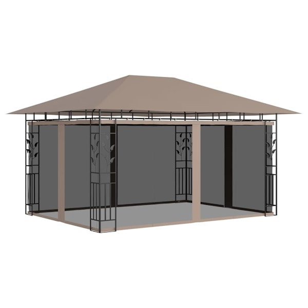 vidaXL Paviljong myggnät och ljusslinga LED 4x3x2,73 m taupe 180 g/m² Taupe