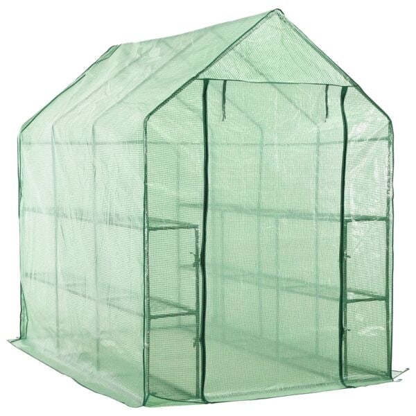 vidaXL Växthus med 12 hyllor stål 143x214x196 cm Grön
