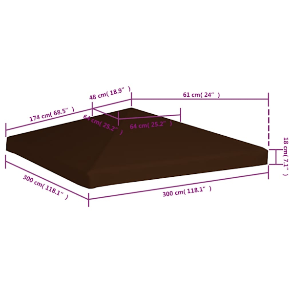 vidaXL Paviljongtak 310 g/m² 3x3 m brun Brun