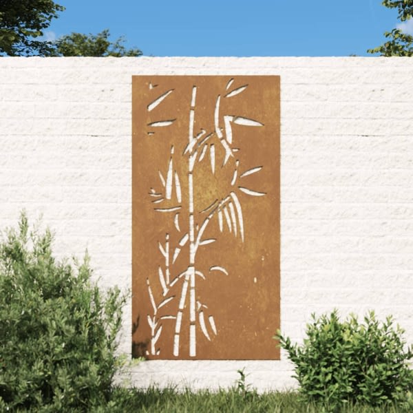 vidaXL Väggdekoration 105x55 cm rosttrögt stål bambudesign Brun