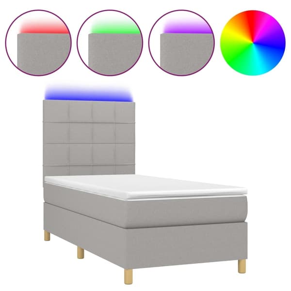 vidaXL Ramsäng med madrass & LED ljusgrå 90x200 cm tyg Grå