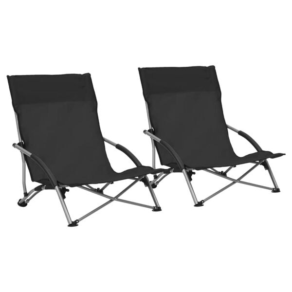 vidaXL Hopfällbara strandstolar 2 st svart tyg Svart