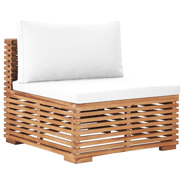vidaXL Trädgårdssoffa mittensektion med gräddvit dyna massiv teak Creme