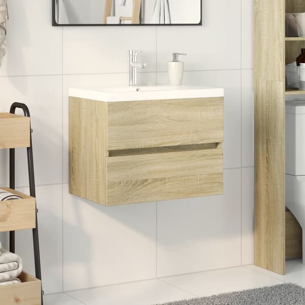 vidaXL Badrumsmöbler 2 delar set keramik och konstruerat trä Brun