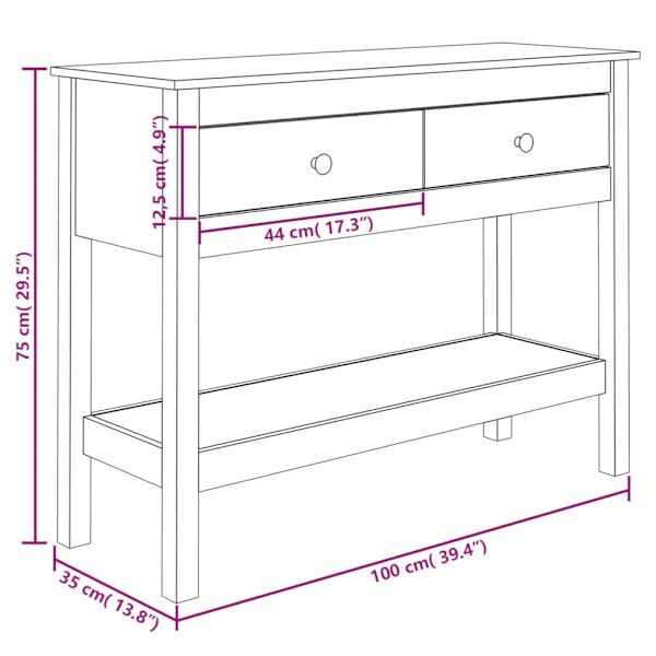 vidaXL Konsolbord vit 100x35x75 cm massiv furu Vit