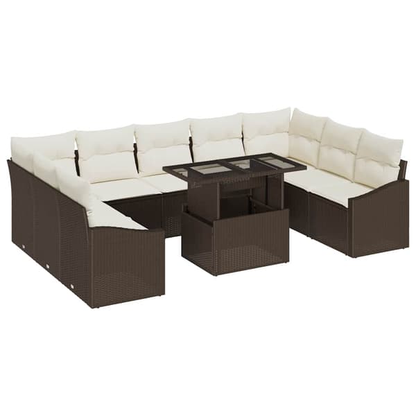 vidaXL Soffset 10 st Brun och Kräm konstrotting Brun