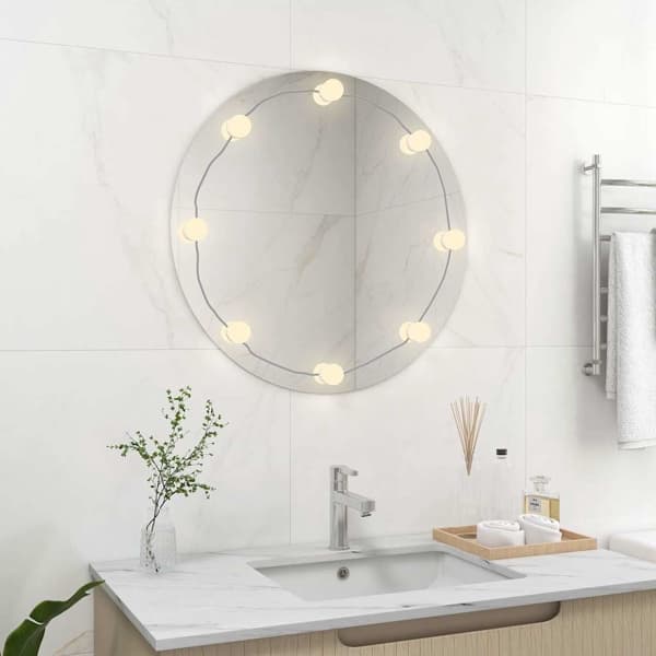 vidaXL Väggspegel med LED-belysning rund Silver