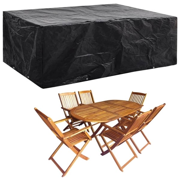 vidaXL Överdrag för trädgårdsmöbler 8 öljetter 242x162x100 cm Svart