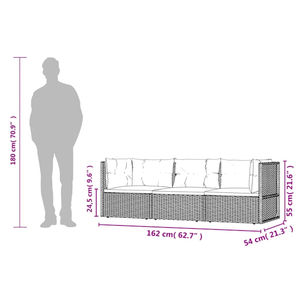 vidaXL Loungegrupp för trädgården med dynor 3 delar svart konstrotting Svart