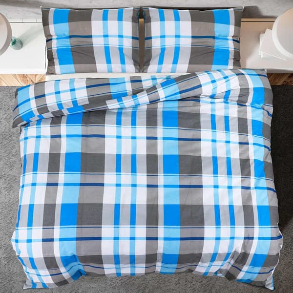 vidaXL Bäddset blå och grå 200x200 cm bomull Grå