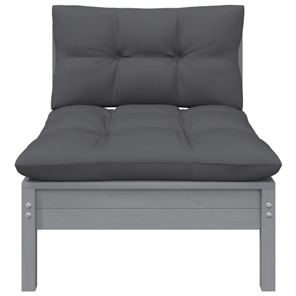 vidaXL Loungegrupp med dynor 7 delar massiv furu grå